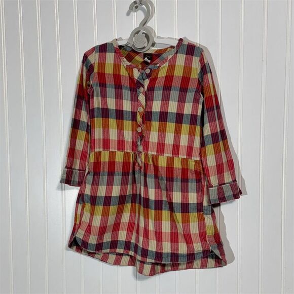 Tea Collection Girls Dress 4 Plaid Cotton Long Sleeve Fall Winter Tunic Pockets - Picture 1 of 11